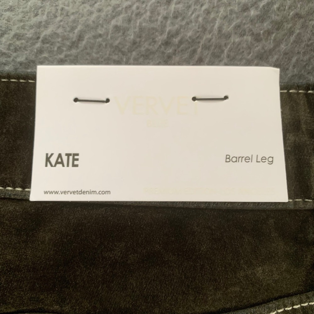 NWT Vervet Kate High Rise Flocked Barrel Leg Jeans Velvet Olive Brown Size 30 - Picture 13 of 16